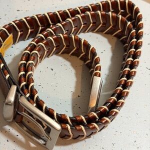 Elegant Brown and Cream Leather Belt Size 34-36